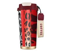 Tazza da caffè in acciaio inossidabile 316 con cordino, tazza da caffè isolata sottovuoto a doppia parete a prova di perdite, tazza da caffè da viaggio con leopardo rosso e zebra, tazza da caffè