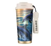 Tazza da caffè in acciaio inox 316 con cordino, isolamento sottovuoto, a doppia parete, a prova di perdite, tazza da viaggio per caffè con delfini nel mare1, tazza da caffè portatile per mantenere