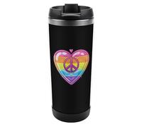 Tazza da caffè in acciaio inox con simbolo della pace arcobaleno e cuore con bandiera gay prideful con coperchio, per casa, ufficio, viaggi