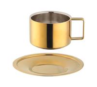 Tazza da caffè in acciaio inox Ensemble da 200 ml con piattino per casa, cucina, ufficio, feste, eventi, colore: oro
