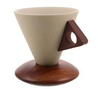 Tazza da Caffè in Ceramica 250ml a Imbuto con Base in Legno | Manico Ergonomico, Ritenzione del Calore, Finitura Beige Liscia, per Cappuccino, Latte, Uso Quotidiano