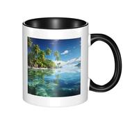 Tazza da caffè in ceramica a doppio colore con immagine dell'isola del mare, 330 ml, classica, adatta al microonde, per ufficio e casa