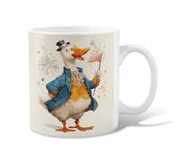 Tazza da caffè in ceramica a forma di anatra, 4 luglio, con cappello a cilindro e fuochi d'artificio per il 4 luglio, con manico, ideale per amicizia, famiglia, colleghi, insegnanti, personale