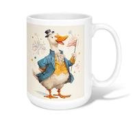 Tazza da caffè in ceramica a forma di anatra, per il quarto di luglio, con cappello a cilindro e fuochi d'artificio per il 4 luglio, con manico, ideale per amicizia, famiglia, colleghi, personale