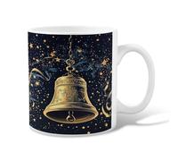 Tazza da caffè in ceramica a forma di campana, elegante motivo natalizio con stelle e nastri, con manico, ideale per amicizia, famiglia, colleghi, insegnanti, personale innamorato, 325 ml