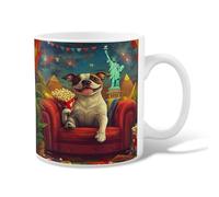 Tazza da caffè in ceramica a forma di cane, con scritta in lingua inglese "Festive Fanciful Popcorn", statua della libertà, Giorno dell'Indipendenza, colore rosso, con manico, ideale per amici