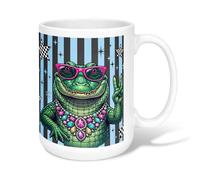 Tazza da caffè in ceramica a forma di coccodrillo, con collana e occhiali da sole, con manico, ideale per amicizia, famiglia, colleghi, insegnanti, personale innamorato, 425,2 g
