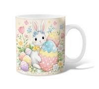 Tazza da caffè in ceramica a forma di coniglietto, con uovo, fiore, pasqua, pastello, tazza da tè con manico, regalo per amici, familiari, colleghi, insegnanti, coppie e dipendenti, 325 ml