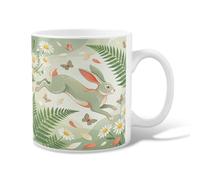 Tazza da caffè in ceramica a forma di coniglio, primavera e natura, crisantemo farfalla primavera verde novità tazza da tè con manico, ideale per amici, familiari, amanti, anziani, colleghi, 325 ml