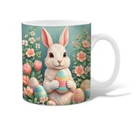 Tazza da caffè in ceramica a forma di coniglio, uovo primaverile festivo, fiore pasquale, blu pastello, novità tazza da tè con manico, regalo per amici, familiari, amanti, anziani, colleghi, 425,2 g
