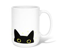 Tazza da caffè in ceramica a forma di gatto, giocoso e moderno con occhi e puntini autunnali, tazza da tè con manico, ideale per amicizia, famiglia, colleghi, insegnanti, personale innamorato, 425,2 g