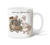 Tazza da caffè in ceramica a forma di oca, fantasiosa, vintage, con sedia a carro, nessuna pesca pastello, tazza con manico, regalo per amicizia, famiglia, colleghi, personale, insegnanti, 425,2 g