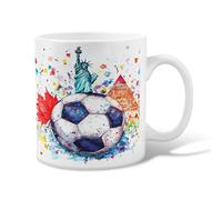 Tazza da caffè in ceramica a forma di pallone da calcio, con statua artistica della libertà, piramide, estate, blu, novità con manico, ideale per amici, familiari, colleghi, amanti anziani, anziani