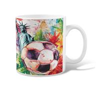 Tazza da caffè in ceramica a forma di pallone da calcio, con vivace statua artistica della libertà, piramide, verde estivo, novità novità tazza per cioccolata calda con manico, ideale per amicizia