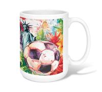 Tazza da caffè in ceramica a forma di pallone da calcio, con vivace statua artistica della libertà, piramide, estate, verde, novità novità tazza per cioccolata calda con manico, ideale per amici
