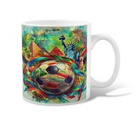 Tazza da caffè in ceramica a forma di pallone da calcio, con vivace statua tropicale della libertà, piramidi, verde estivo, con manico, ideale per amici, familiari, colleghi, insegnanti, coppie e