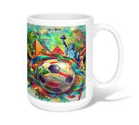 Tazza da caffè in ceramica a forma di pallone da calcio, con vivace statua tropicale della libertà, piramidi, verde estivo, novità novità tazza per cioccolata calda con manico, ideale per amici