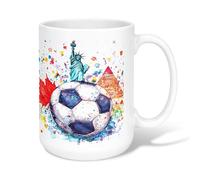 Tazza da caffè in ceramica a forma di pallone da calcio, da viaggio, con statua artistica della libertà, piramide, estate, blu, novità da lavoro, con manico, ideale per amicizia, famiglia, colleghi