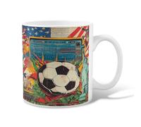 Tazza da caffè in ceramica a forma di pallone da calcio, statua eclettica della libertà, vintage, con manico, ideale per amici, familiari, colleghi, amanti anziani, anziani, anziani, 325 ml