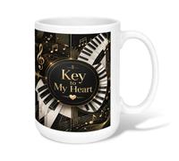 Tazza da caffè in ceramica a forma di pianoforte, elegante e artistico, con note musicali, cuore, romanticismo, colore nero, con manico, ideale per amicizia, famiglia, colleghi, insegnanti, personale