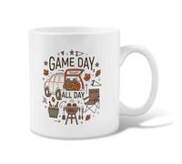 Tazza da caffè in ceramica autunnale con tema sportivo Game Day, 325 ml | Doodle Art Style, Tazza da bere, Tema per appassionati di sport, Immagini di cucina all'aperto, Foglie autunnali stagionali