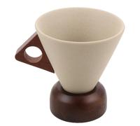 Tazza da Caffè in Ceramica Beige 250ml con Base in Legno | Forma Conica Affusolata, Manico Ergonomico, Stile Giapponese Vintage, per Tè ed Espresso a Casa
