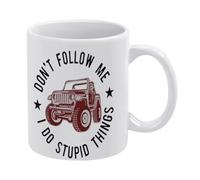 Tazza da caffè in ceramica bianca, con scritta "Don't Follow Me, I Do Stupid Things", 325 ml, con stampa fronte/retro, con manico ergonomico a C, fondo ispessito, in porcellana, per casa, ufficio