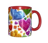 Tazza da caffè in ceramica bicolore con cuori arcobaleno Gay Pride (325 ml), classica tazza da tè con manico rotondo, adatta al microonde e con finitura liscia e lucida, ideale per ufficio e casa.