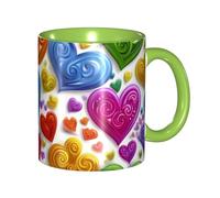 Tazza da caffè in ceramica bicolore con cuori arcobaleno Gay Pride (325 ml), classica tazza da tè con manico rotondo, adatta al microonde e con finitura liscia e lucida, ideale per ufficio e casa.