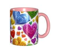 Tazza da caffè in ceramica bicolore con cuori arcobaleno Gay Pride (325 ml), classica tazza da tè con manico rotondo, adatta al microonde e con finitura liscia e lucida, ideale per ufficio e casa.