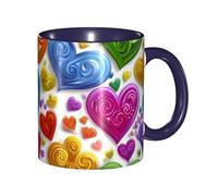 Tazza da caffè in ceramica bicolore con cuori arcobaleno Gay Pride (325 ml), classica tazza da tè con manico rotondo, adatta al microonde e con finitura liscia e lucida, ideale per ufficio e casa.