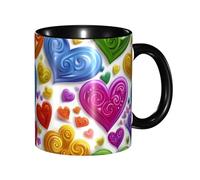 Tazza da caffè in ceramica bicolore con cuori arcobaleno Gay Pride (325 ml), classica tazza da tè con manico rotondo, adatta al microonde e con finitura liscia e lucida, ideale per ufficio e casa.