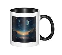 Tazza da caffè in ceramica bicolore con luna e stelle, 330 ml, tazza da tè classica, adatta al microonde, per ufficio e casa