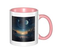 Tazza da caffè in ceramica bicolore con luna e stelle, 330 ml, tazza da tè classica, adatta al microonde, per ufficio e casa