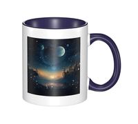 Tazza da caffè in ceramica bicolore con luna e stelle, 330 ml, tazza da tè classica, adatta al microonde, per ufficio e casa