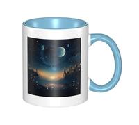 Tazza da caffè in ceramica bicolore con luna e stelle, 330 ml, tazza da tè classica, adatta al microonde, per ufficio e casa
