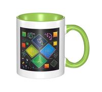 Tazza da caffè in ceramica bicolore con quiz matematica, 330 ml, tazza da tè classica, adatta al microonde, per ufficio e casa
