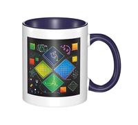 Tazza da caffè in ceramica bicolore con quiz matematica, 330 ml, tazza da tè classica, adatta al microonde, per ufficio e casa