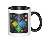 Tazza da caffè in ceramica bicolore con quiz matematica, 330 ml, tazza da tè classica, adatta al microonde, per ufficio e casa