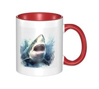 Tazza da caffè in ceramica bicolore con squalo nel mare, 330 ml, tazza da tè classica, adatta al microonde, per ufficio e casa