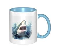 Tazza da caffè in ceramica bicolore con squalo nel mare, 330 ml, tazza da tè classica, adatta al microonde, per ufficio e casa