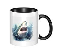 Tazza da caffè in ceramica bicolore con squalo nel mare, 330 ml, tazza da tè classica, adatta al microonde, per ufficio e casa