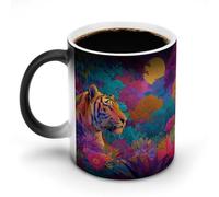 Tazza da caffè in ceramica che cambia colore con tigre, luna, fiori, giungla, tazza da caffè, tazza divertente da 325 ml