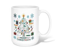 Tazza da caffè in ceramica con albero di Natale a tema matematico, 450 ml | Formule matematiche, tazza da tè, forme geometriche, accenti fiocco di neve, scatole regalo per le vacanze