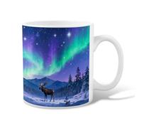 Tazza da caffè in ceramica con alce e montagne dell'aurora, con manico, ideale per amicizia, famiglia, colleghi, insegnanti, personale innamorato, 325 ml