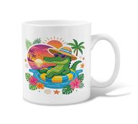 Tazza da caffè in ceramica con alligatore, con palma tropicale estiva, con manico, ideale per amicizia, famiglia, colleghi, insegnanti, personale innamorato, 325 ml