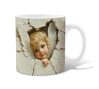 Tazza da caffè in ceramica con angelo, realistica parete incrinata con ali vintage N/a beige, idea regalo per amici, familiari, colleghi, insegnanti, coppie, dipendenti, 425,2 g