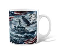 Tazza da caffè in ceramica con aquila, bandiera della nave dell'indipendenza blu con manico, ideale per amicizia, famiglia, colleghi, insegnanti, personale innamorato, 325 ml