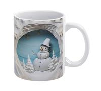 Tazza da caffè in ceramica con buco nel muro e pupazzo di neve invernale 3D, idea divertente per il compleanno di mamma, papà, marito e moglie, tazza da caffè da 11 once, tazza da tè bianca