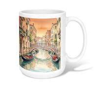 Tazza da caffè in ceramica con canale, stampa veneziana con gondola e ponte estivo, con manico, ideale per amicizia, famiglia, colleghi, personale, insegnanti, 425,2 g